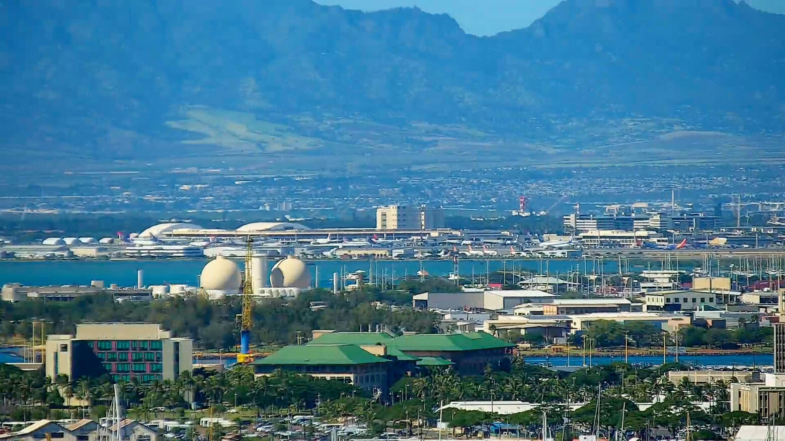 Visible light image of city with mountains in the background