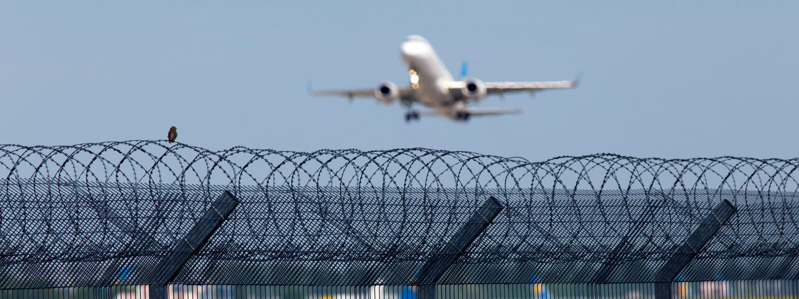 Perimeter security fence at a commercial airport